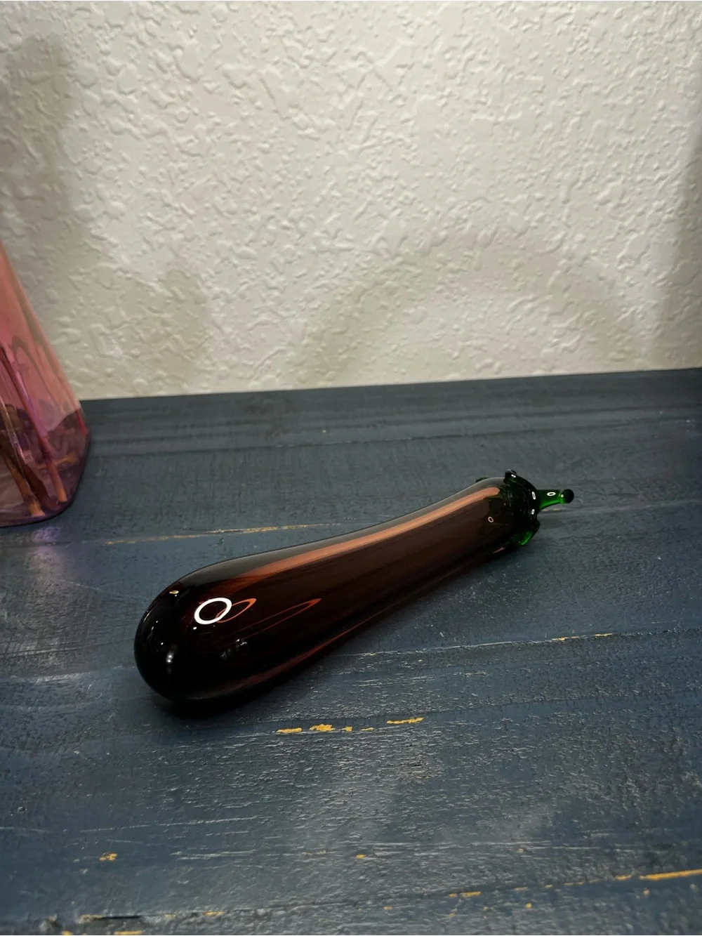 Artisan Glass Chili Accent Vase in Brown with Green Stem